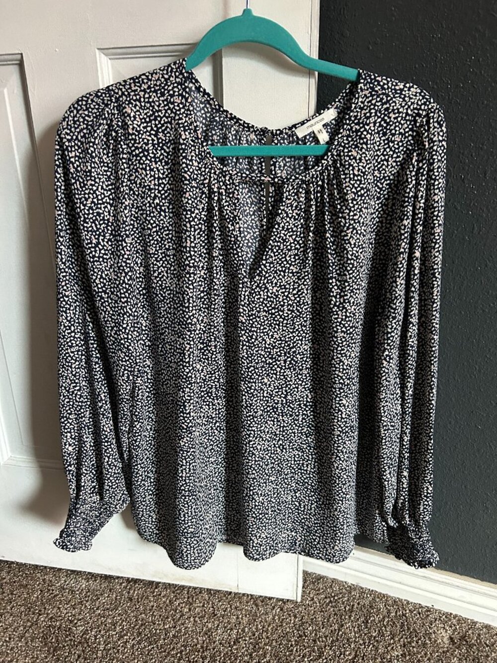 Maurices Long Sleeve Peasant Top  Blue with White and Pink Flecks  Size L